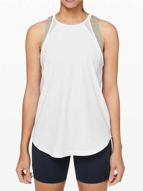 Lululemon Run Off Route Tank Size M/L White Mesh Trim Thin Straps